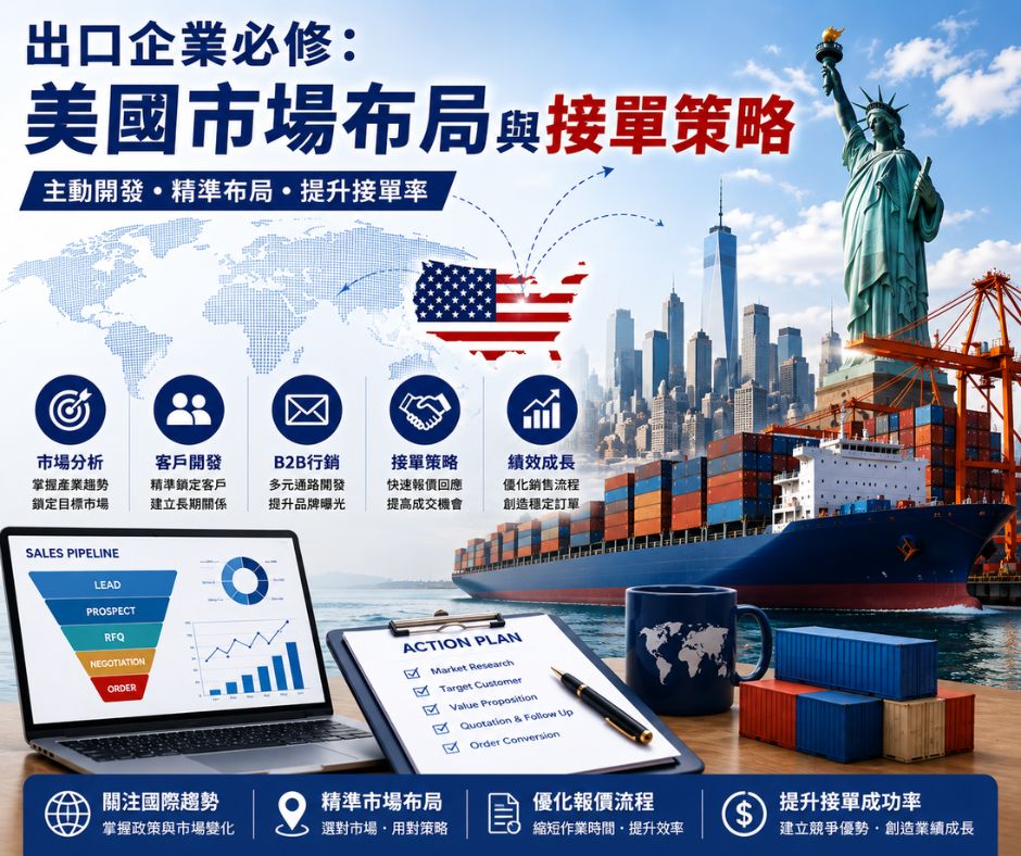 出口企業必修：美國市場布局與接單策略 | 大人提、ESG輔導、搭配補助計畫、ISO驗證