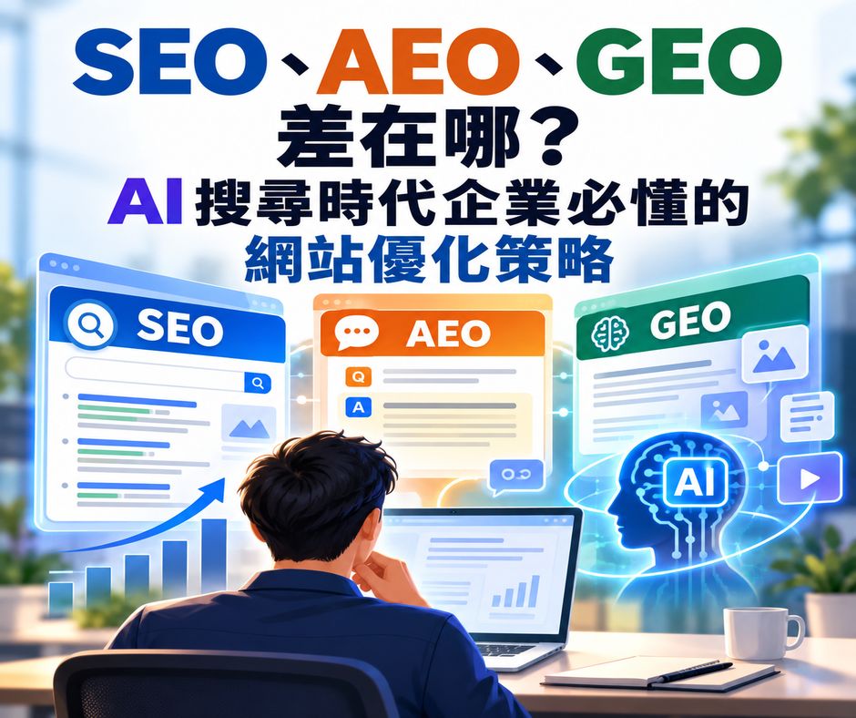 SEO、AEO、GEO 差在哪？AI 搜尋時代企業必懂的網站優化策略 | 大人提、ESG輔導、搭配補助計畫、ISO驗證